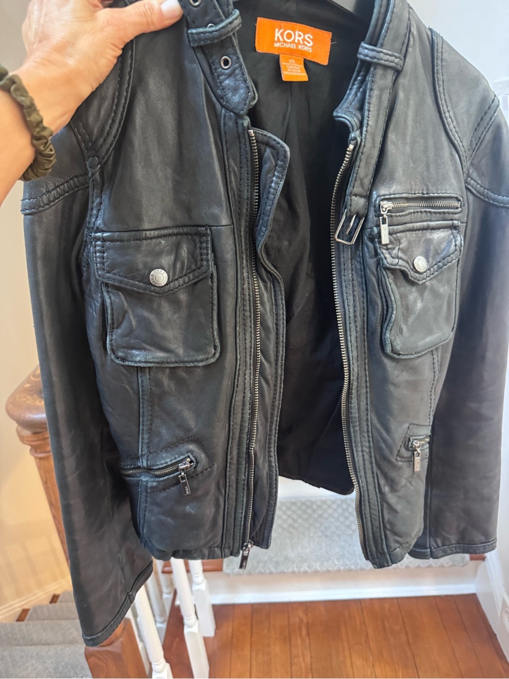 RARE Vintage Michael Kors Black Leather Moto Jacket XS Genuine leather